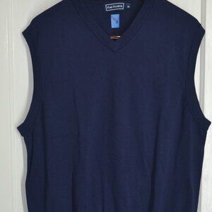 Paul Fredrick, Navy Blue V-Neck Vest, 3XL, 100% Supima Cotton